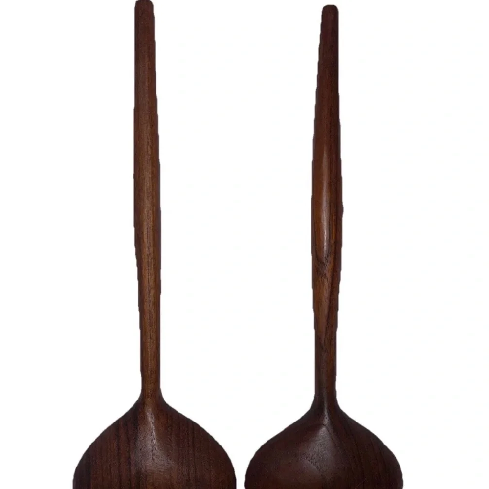 Vintage MCM Danish Teak Salad Serving Utensils Fork & Spoon Set Pair 12 Inches